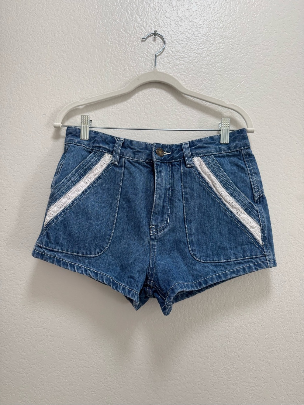 Free People Medium Blue Denim Shorts with White Trim